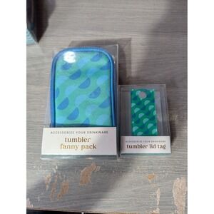 Accessorize Your Drinkware Teal Blue Wave Tumbler Fanny Pack and Lid Tag Set NEW